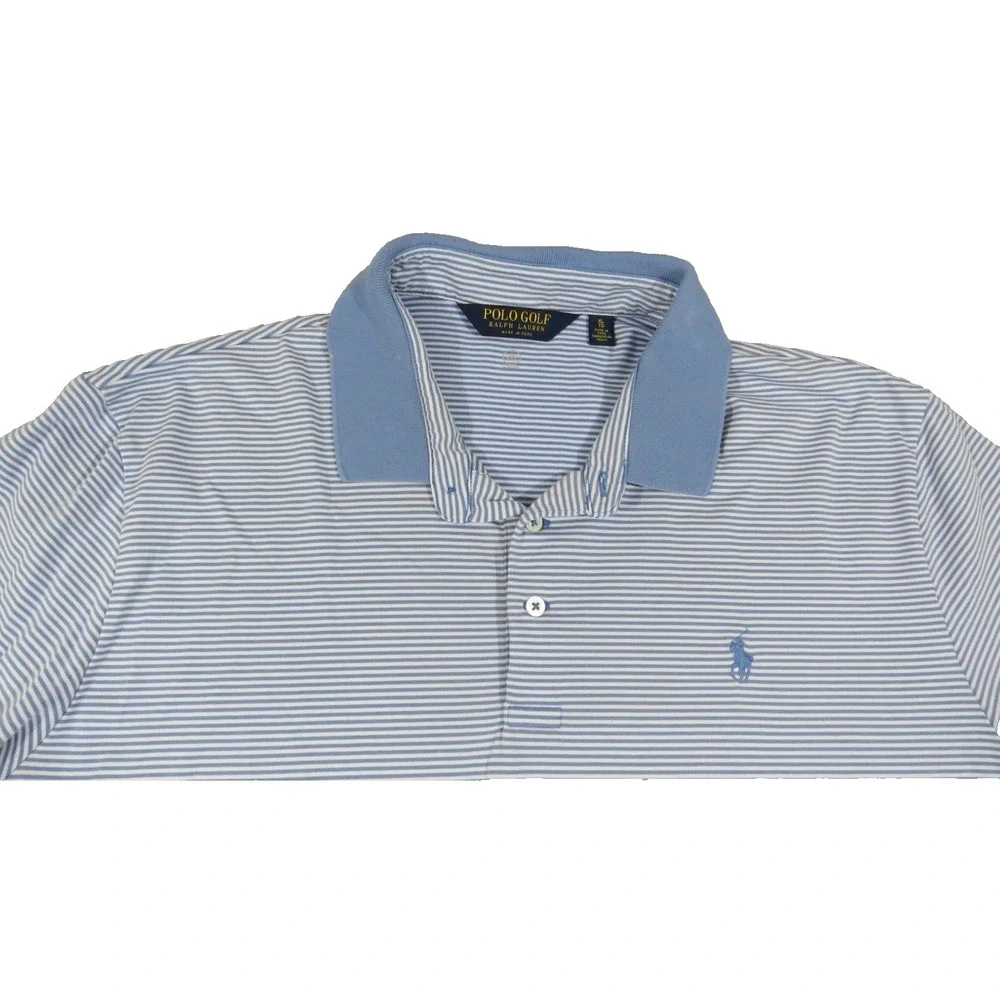 Polo Golf Ralph Lauren Shirt Men XL Blue White Striped Performance Pique S/S Top
